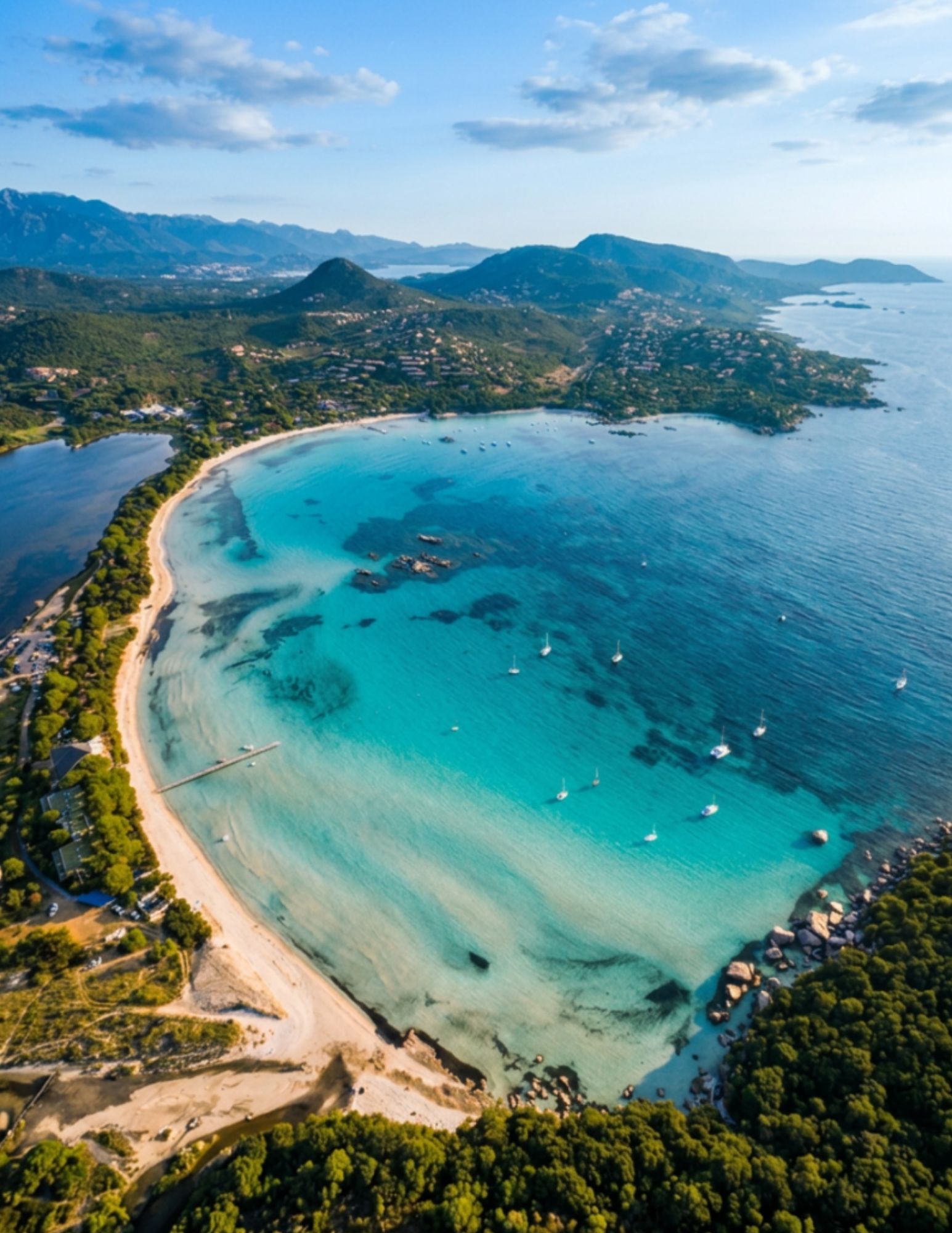 Vue aérienne de la baie de Santa Giulia, Grand Sud Corse