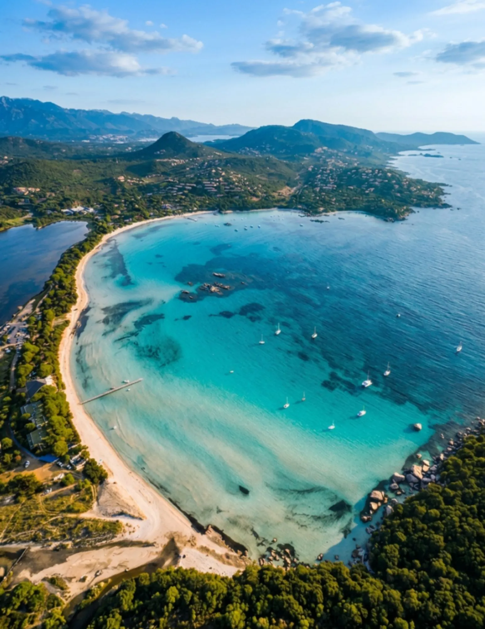 Vue aérienne de la baie de Santa Giulia, Grand Sud Corse