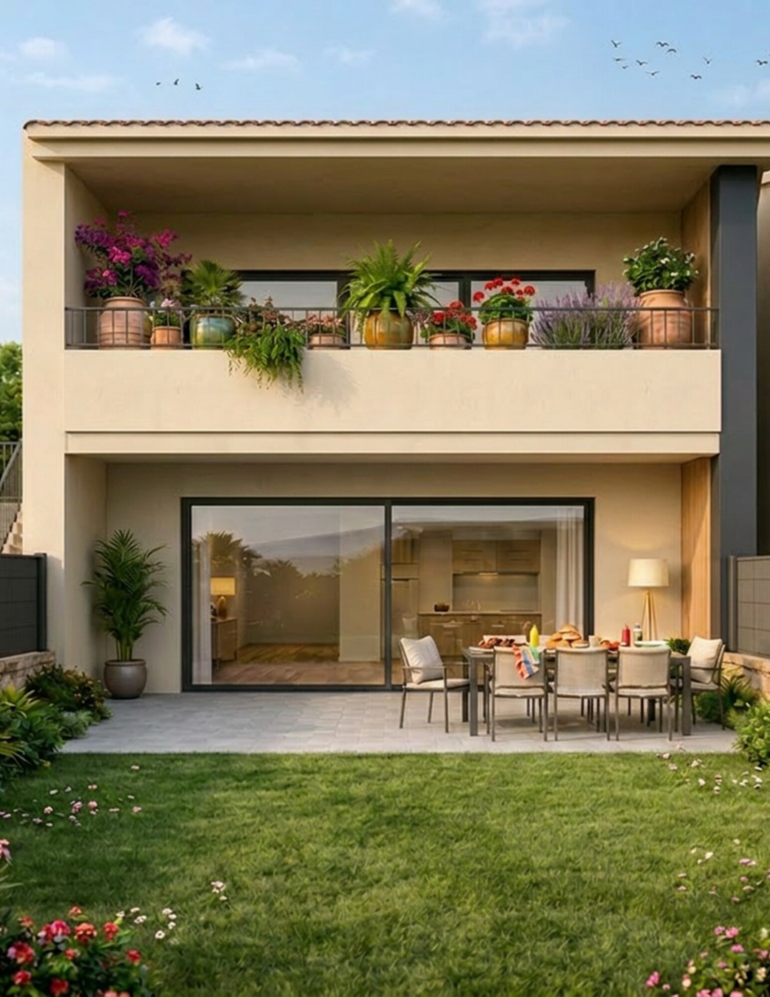 Terrasse et balcon fleuri, résidence Terra Vera